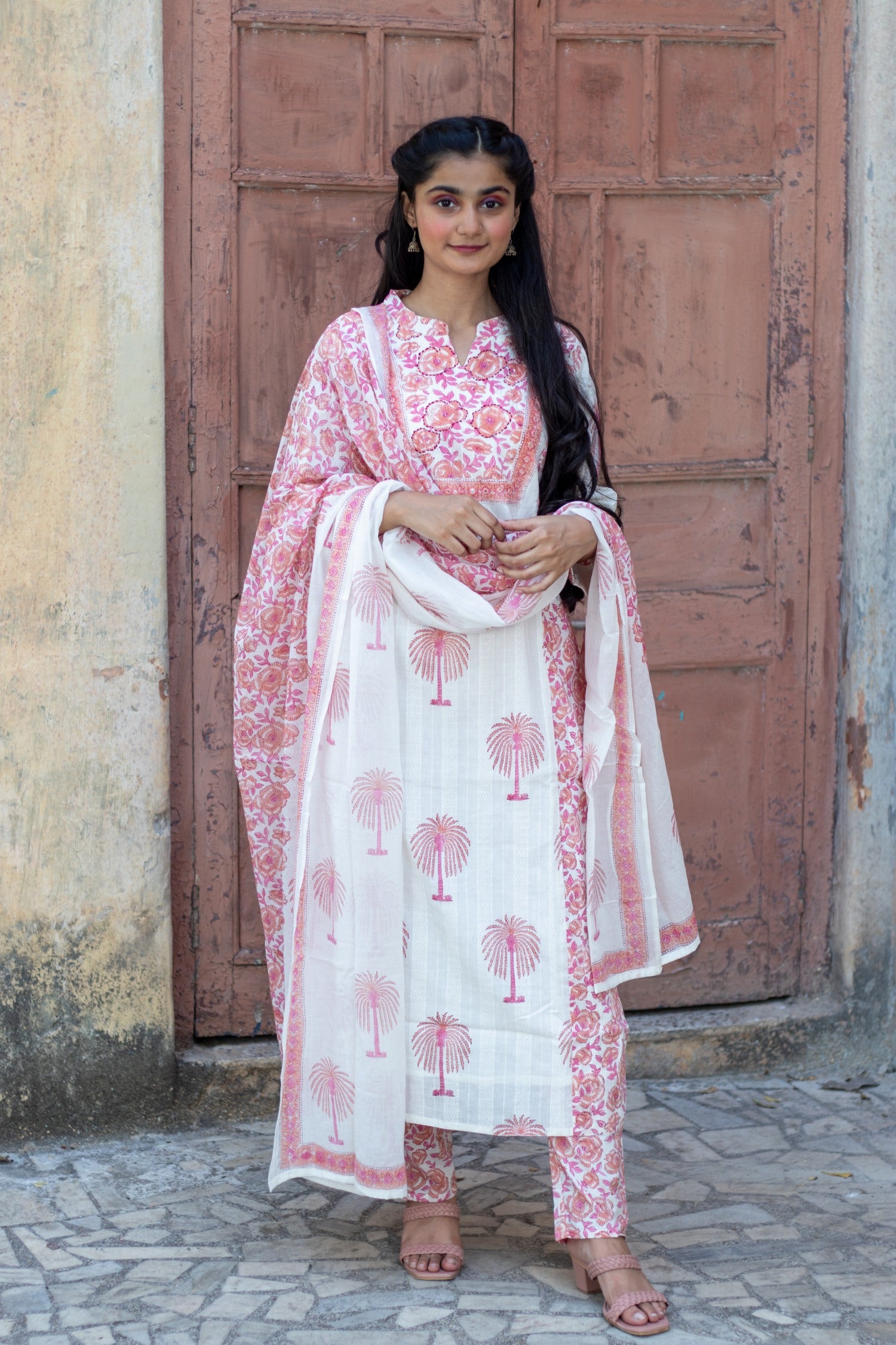 Embroidered Cotton Suit with Dupatta