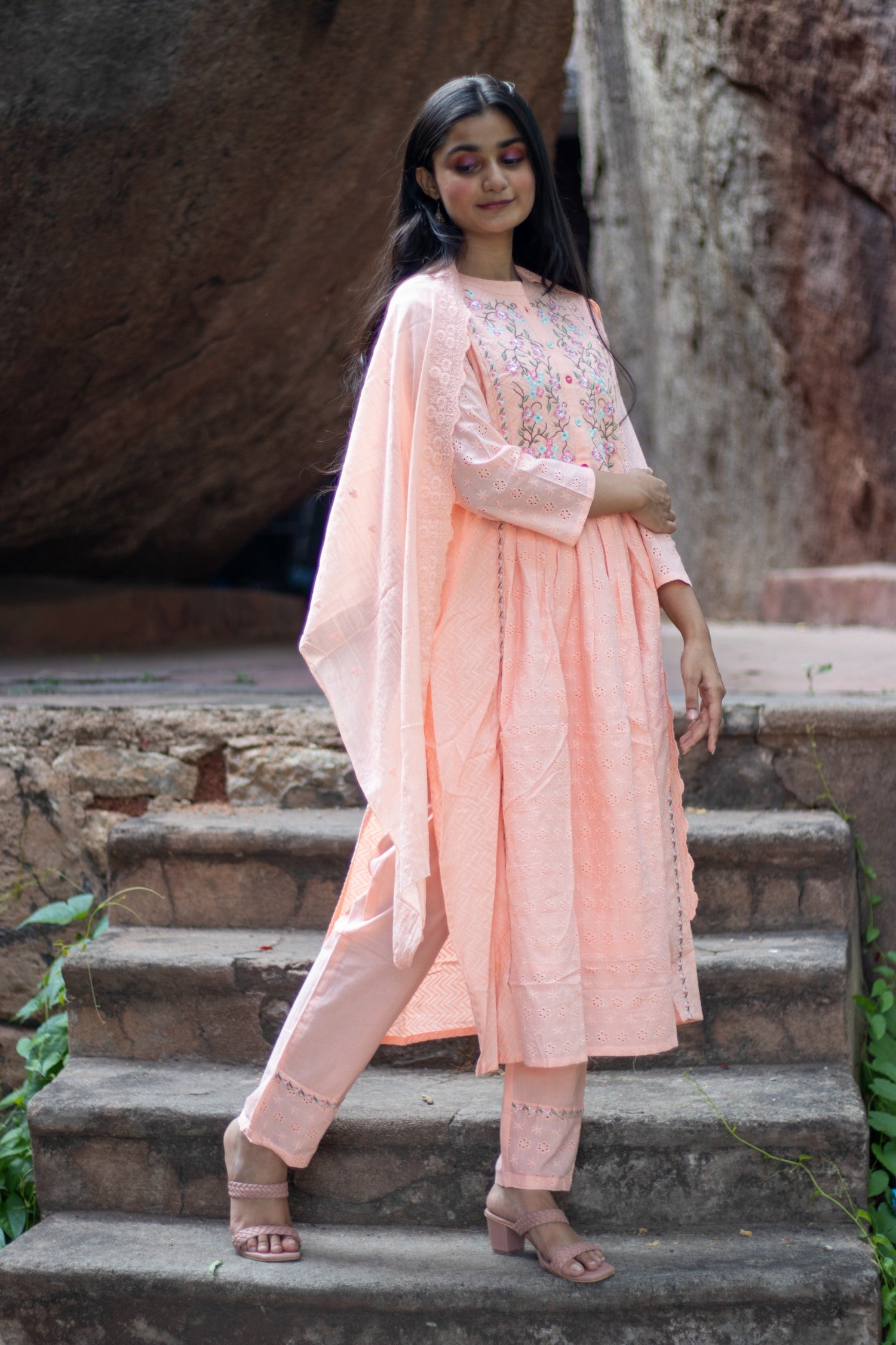 Embroidered Schiffli Cotton Suit with Dupatta