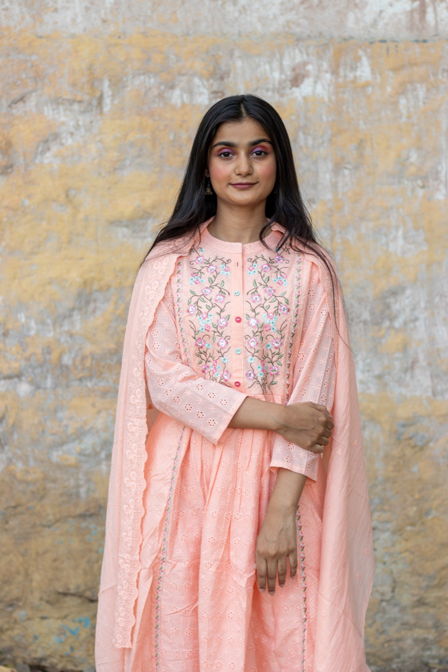 Embroidered Schiffli Cotton Suit with Dupatta