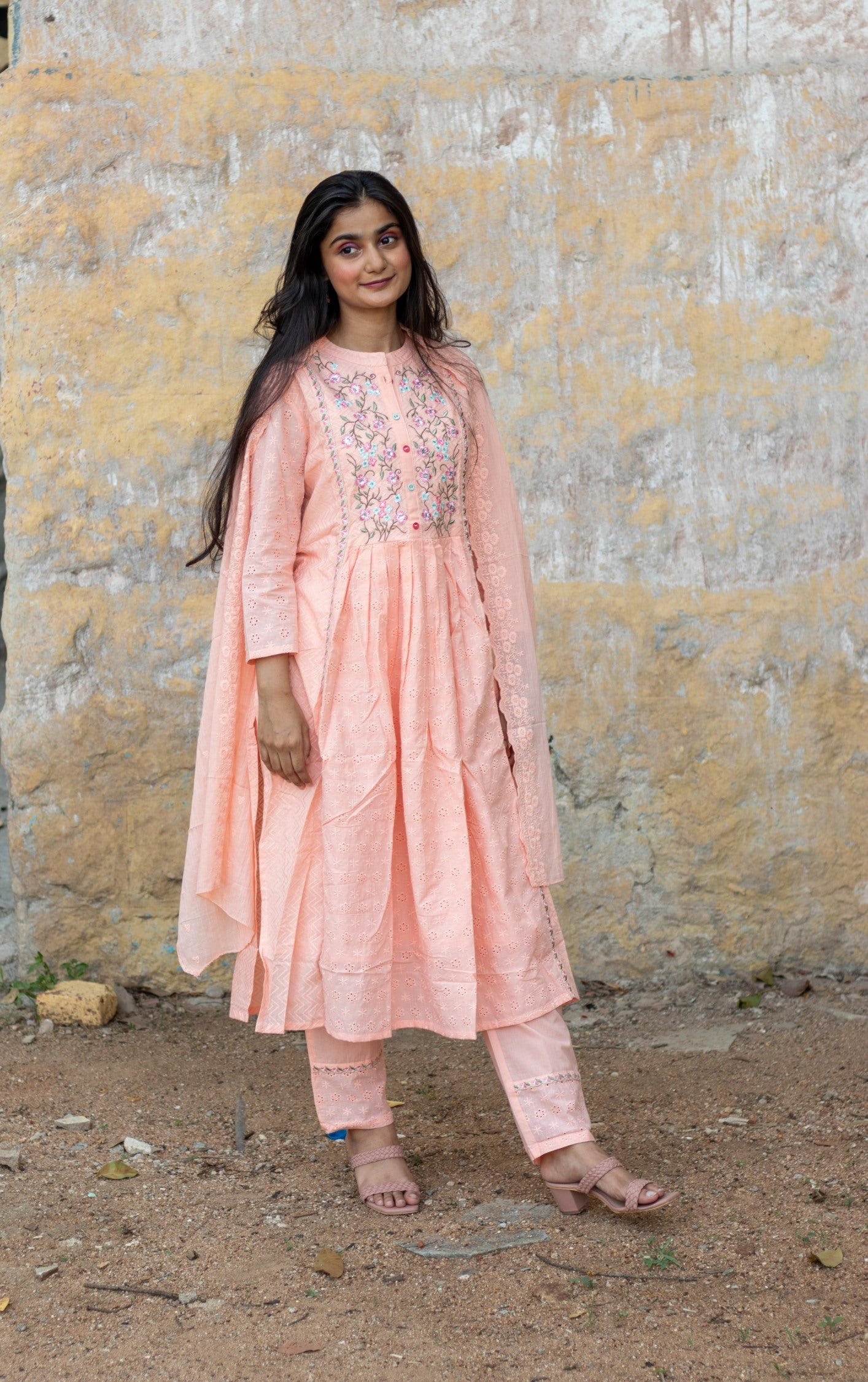 Embroidered Schiffli Cotton Suit with Dupatta