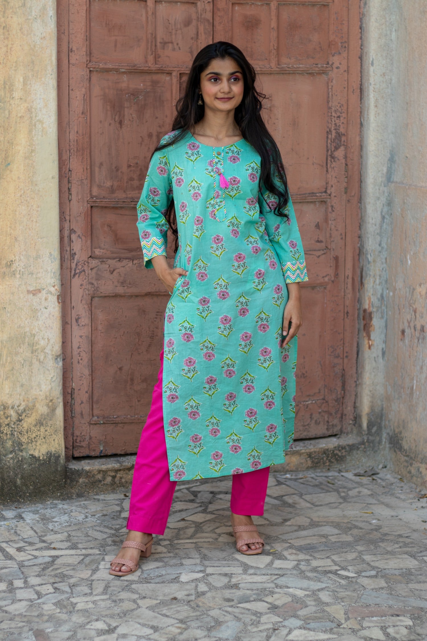 Green Ethnic Motif Printed Cotton Kurta