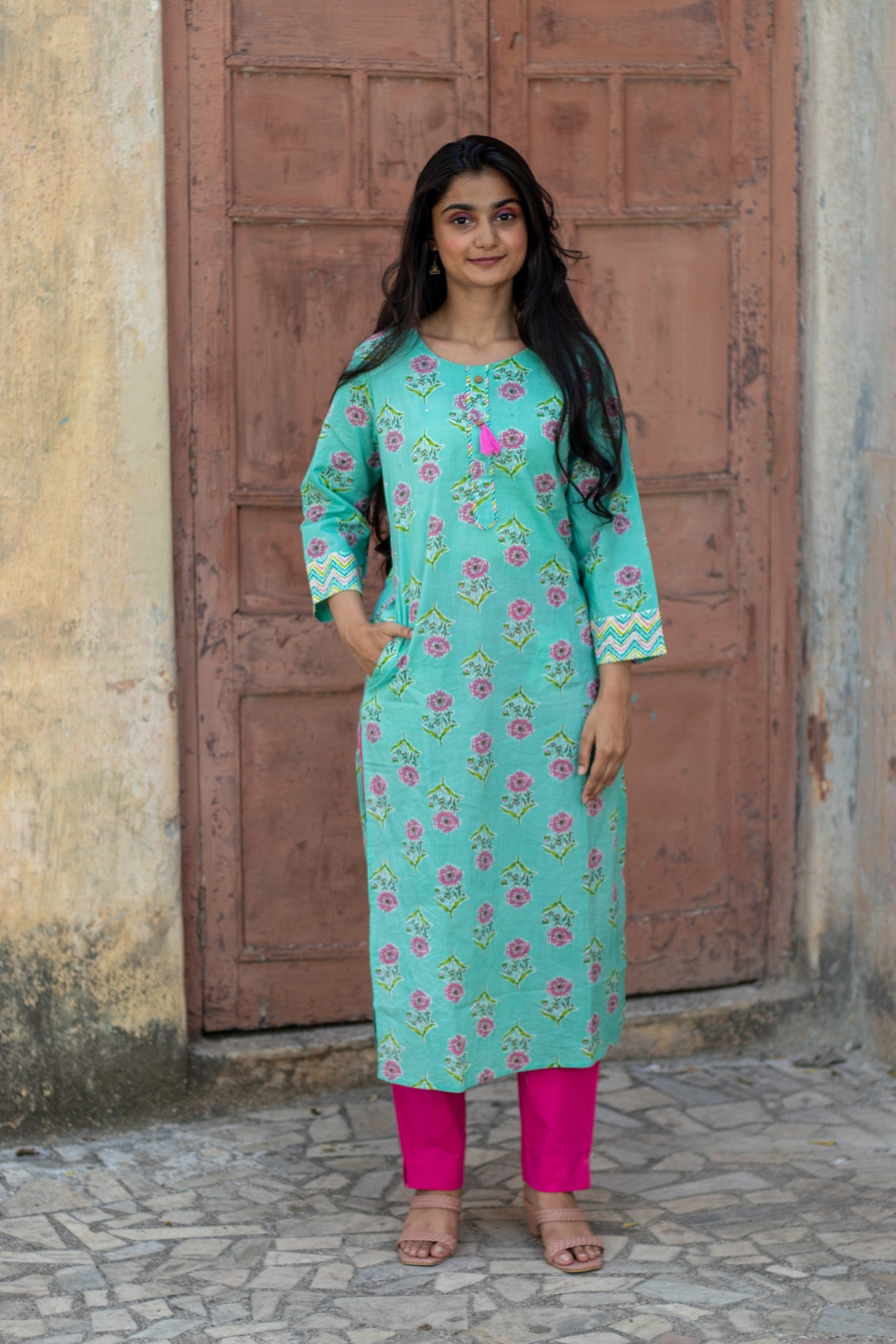 Green Ethnic Motif Printed Cotton Kurta