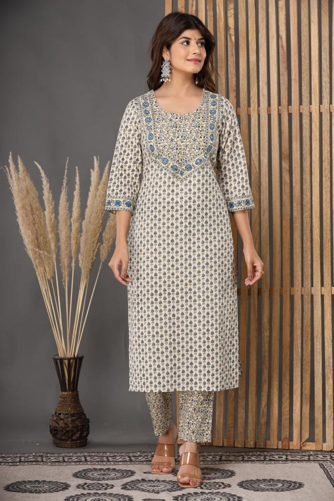 Ethnic Motif Printed Cotton Kurta with Trouser and Dupatta