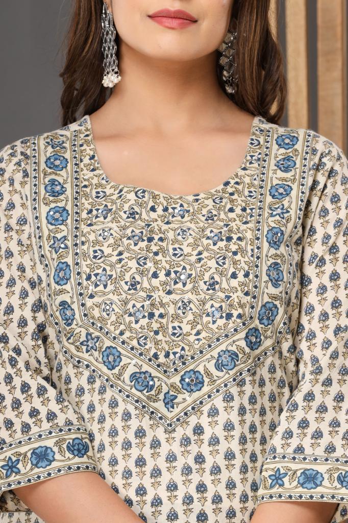 Ethnic Motif Printed Cotton Kurta with Trouser and Dupatta